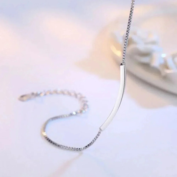 925 Sterling Silver Minimalist Simple Bar Bracelet - Picture 3 of 4
